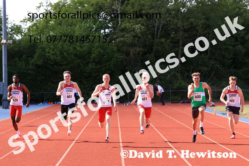 Mens under-20s 100 metres 2025 North Eastern Track and Field Champs., Shildon, County Durham. Photo: David T. Hewitson/Sports for All Pics